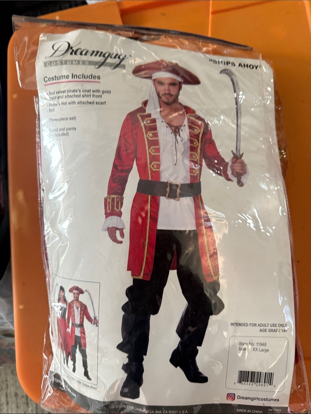 Men's Red Pirate Coat Costume with Gold Trim - Unbranded